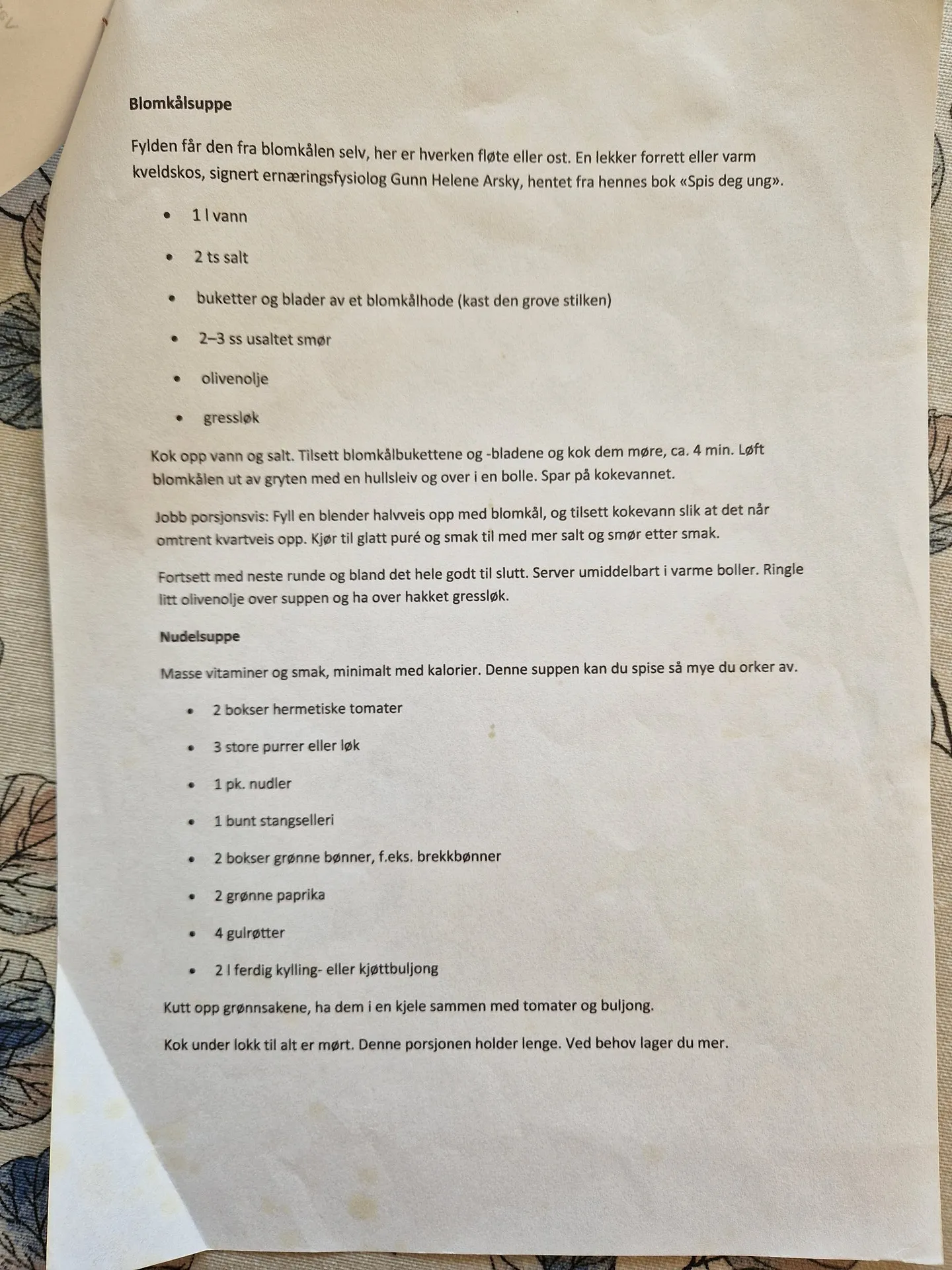 Bilde (0) av oppskrift for Blomkålsuppe