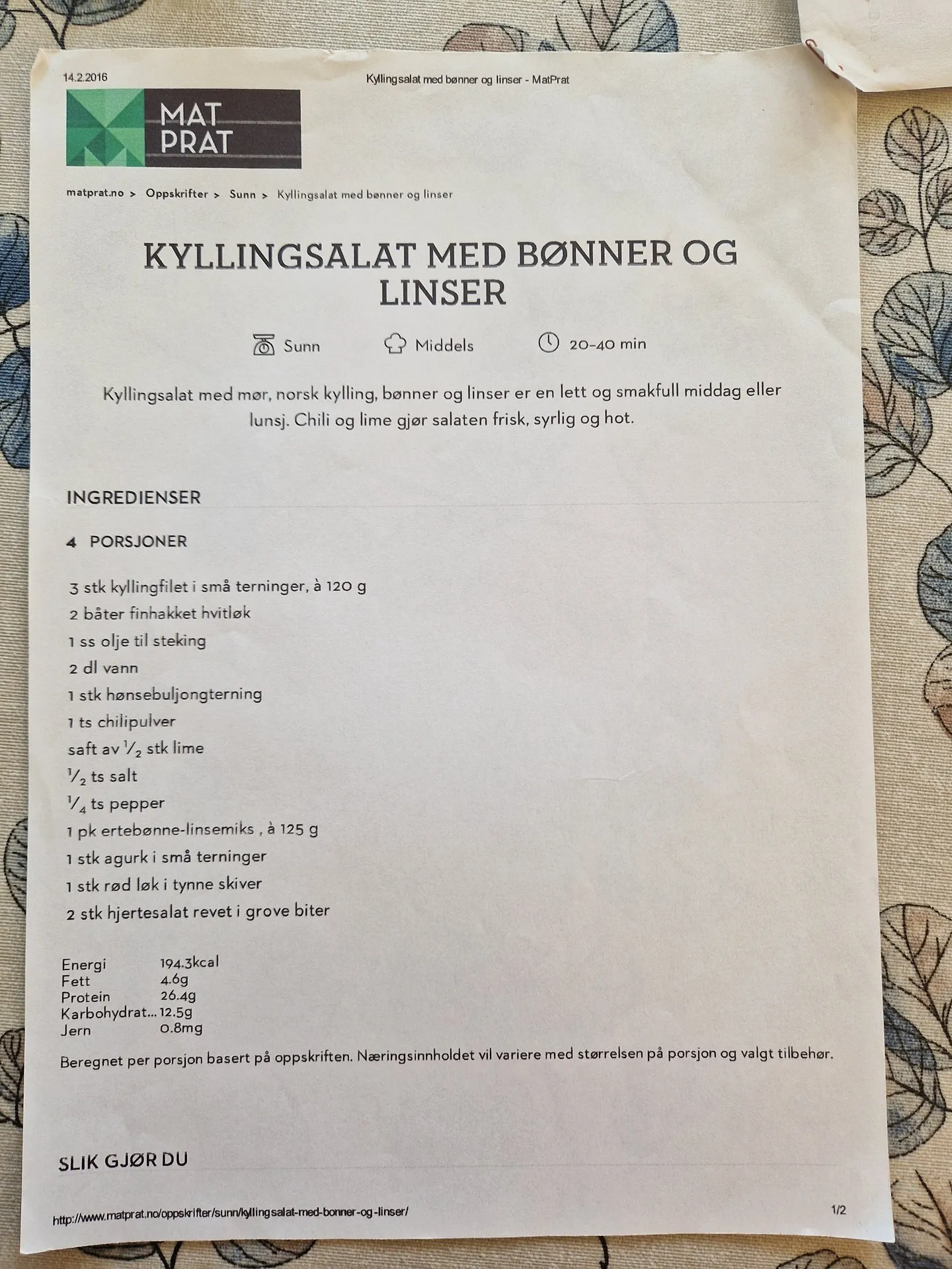 Bilde (0) av oppskrift for Kyllingsalat med bønner og linser