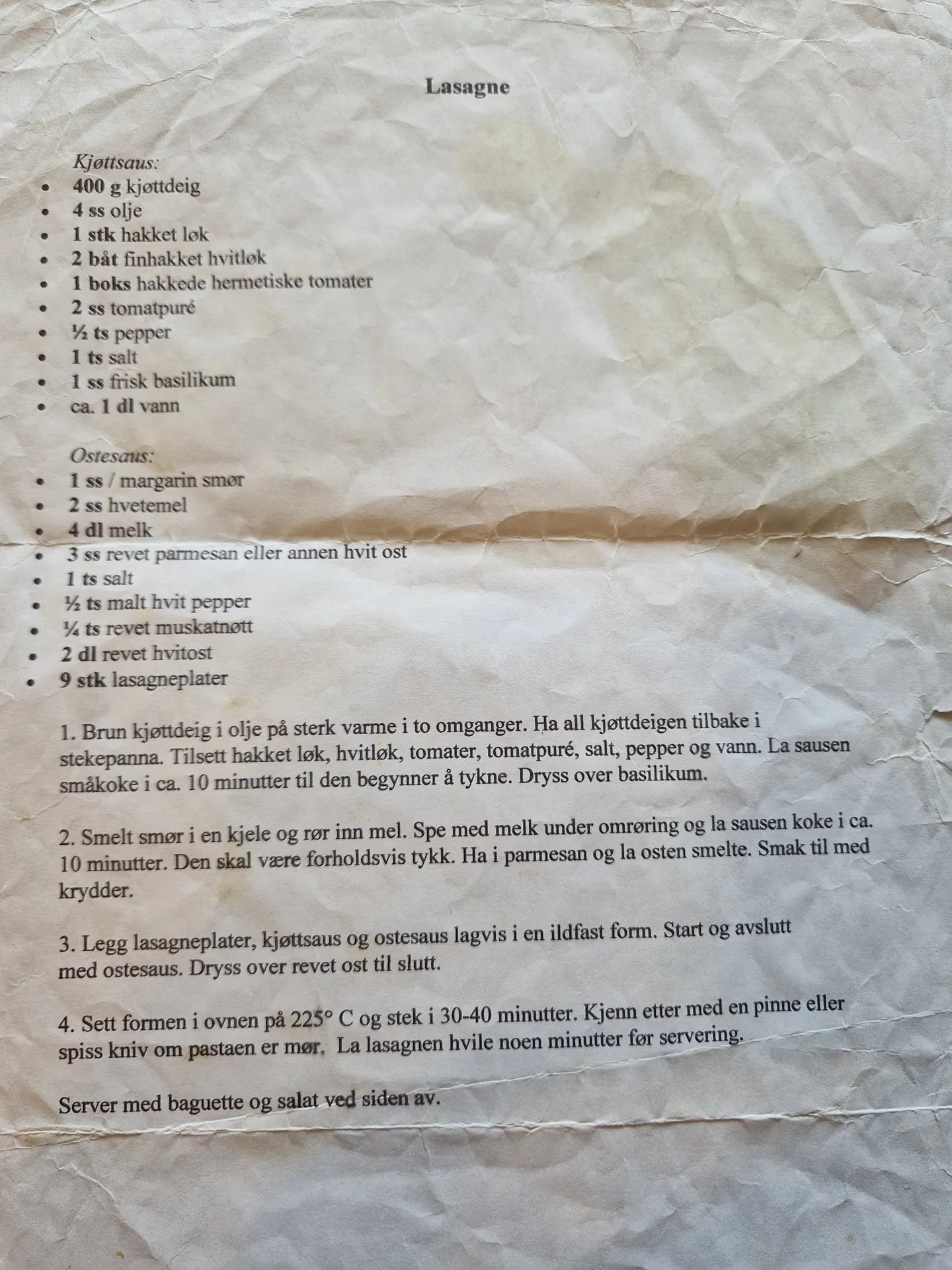 Bilde (0) av oppskrift for Lasagne