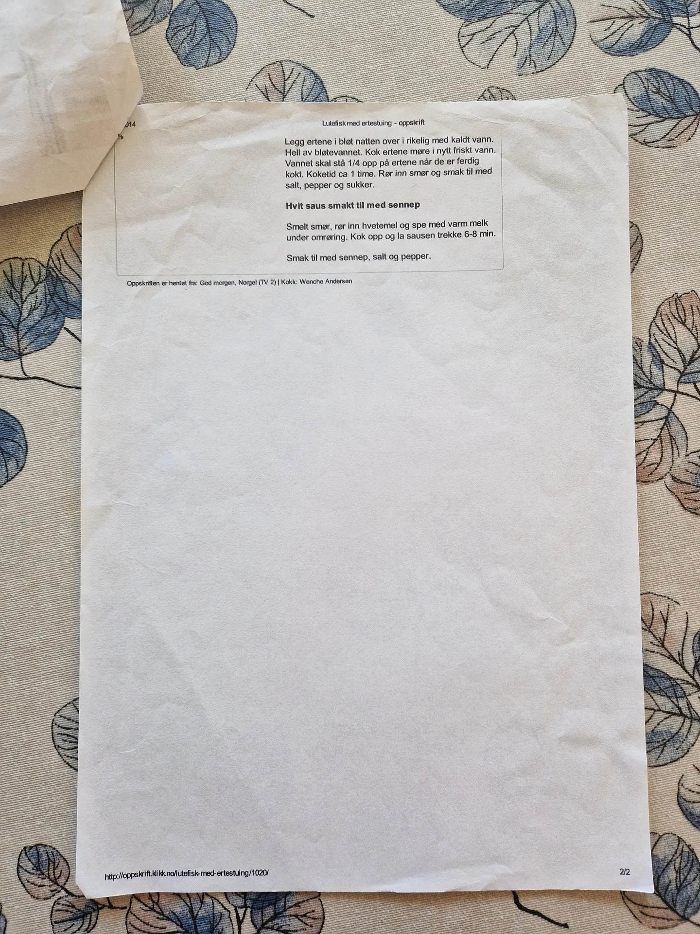 Bilde (1) av oppskrift for Lutefisk med ertestuing
