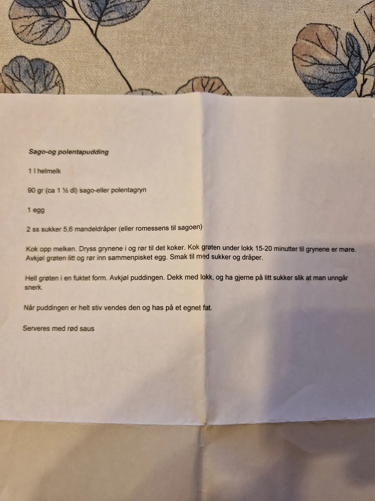 Bilde (0) av oppskrift for sago-og polentapudding
