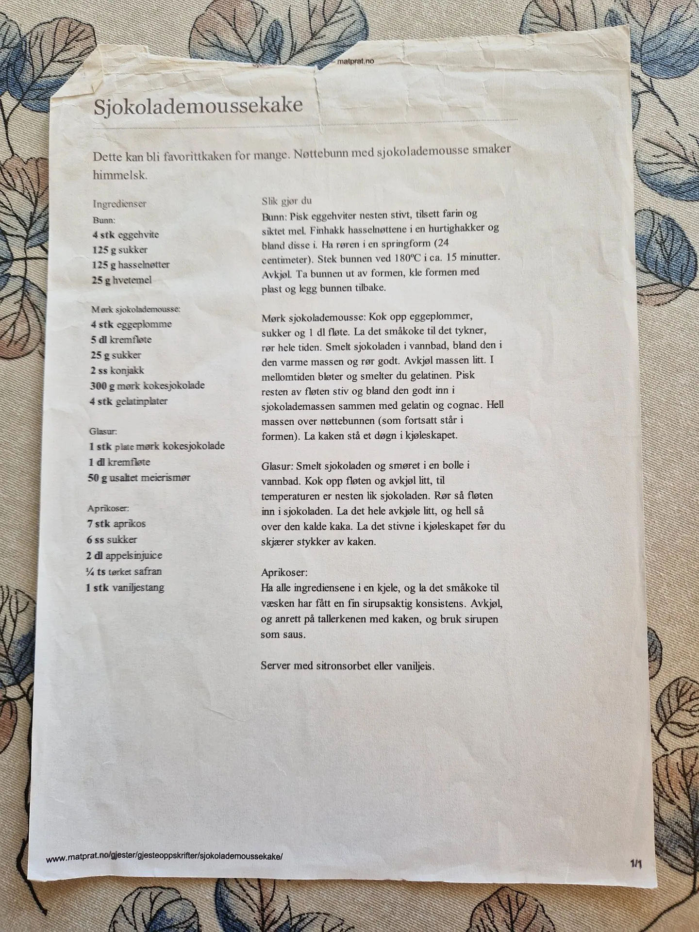 Bilde (0) av oppskrift for Sjokolademoussekake