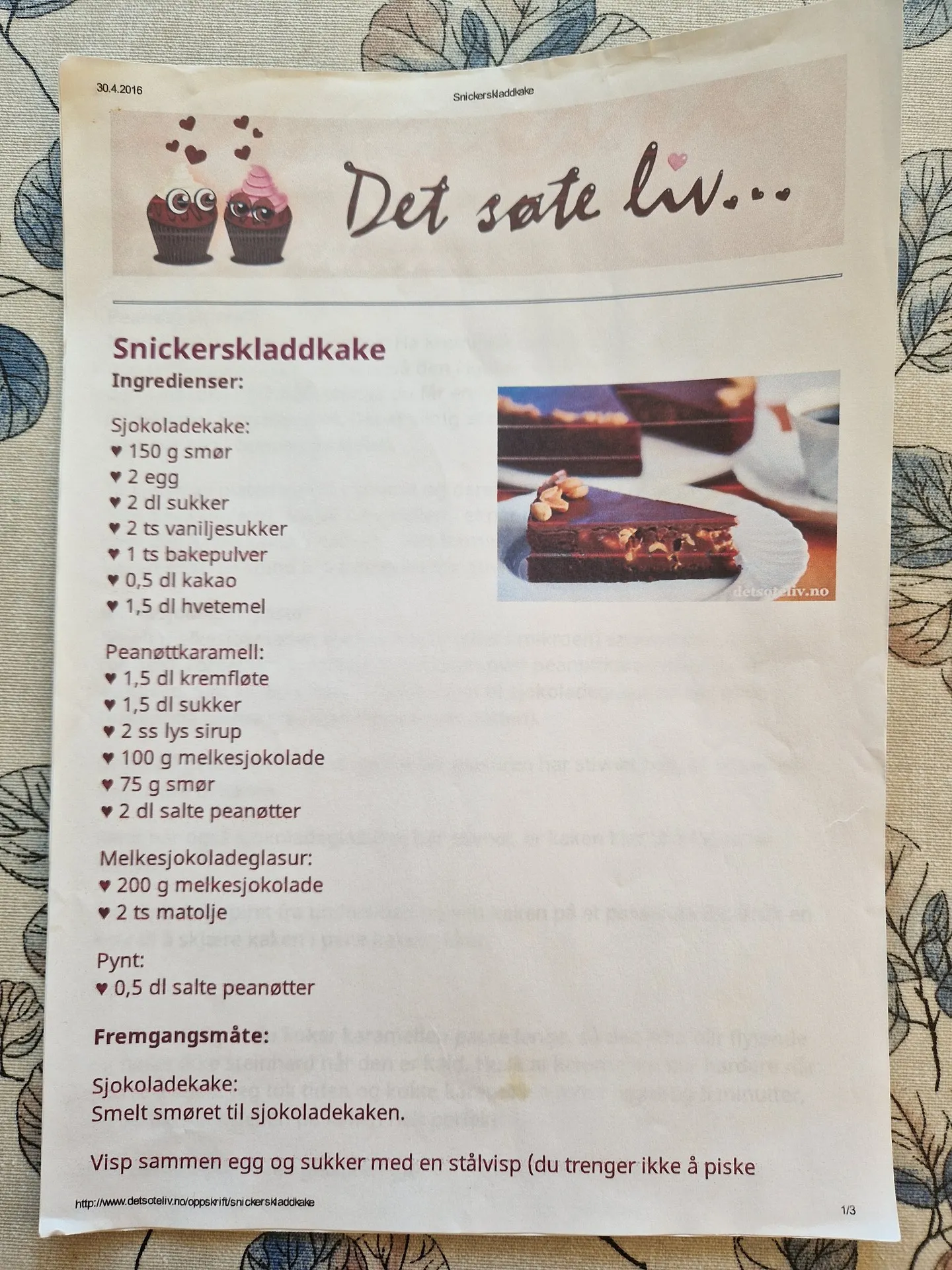 Bilde (0) av oppskrift for Snickerskladdkake