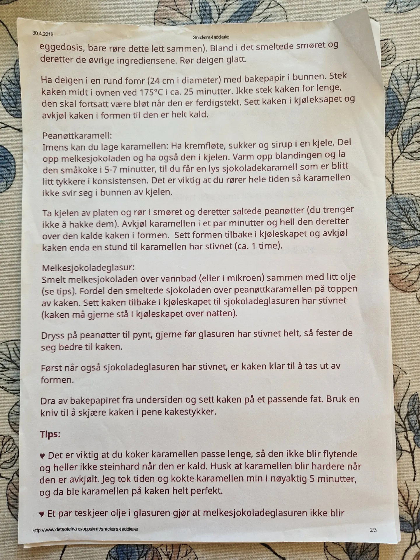 Bilde (1) av oppskrift for Snickerskladdkake